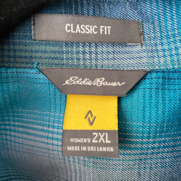 Eddie Bauer- Plaid Teal Long Sleeve Button Down, Size 2XL - Picture 4 of 6
